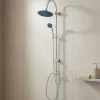Colonne de douche sans robinetterie avec pommeau + douchette 1 jet + support + flexible 150 cm en inox chromé Nakri