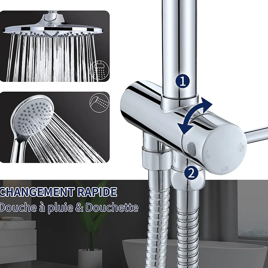 Homelody Colonne de Douche sans Robinetterie Murale Hydromassante avec Douchette et Pommeau de Douche Chromé