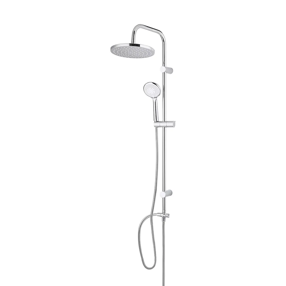 GoodHome Colonne de douche sans robinetterie avec pommeau + douchette 3 jets + flexible + barre réglable chrome Cavally* Colonne De Douche Sans Robinetterie
