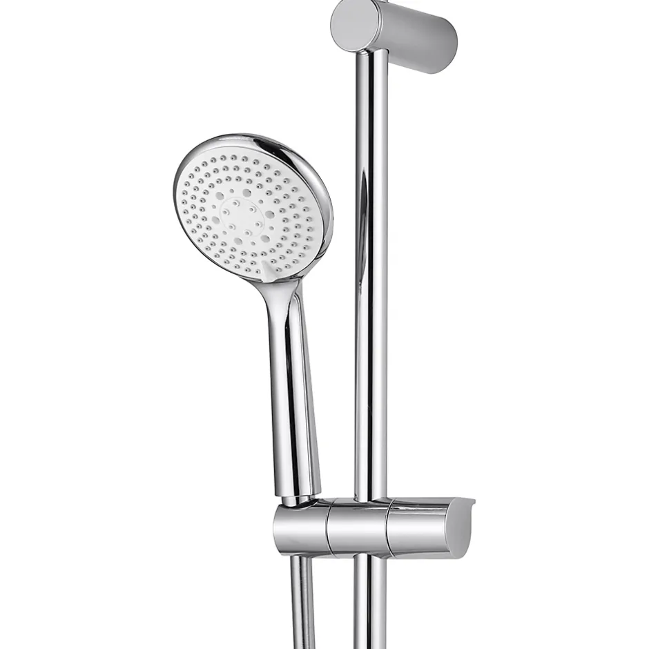 GoodHome Colonne de douche sans robinetterie avec pommeau + douchette 3 jets + flexible + barre réglable chrome Cavally* Colonne De Douche Sans Robinetterie