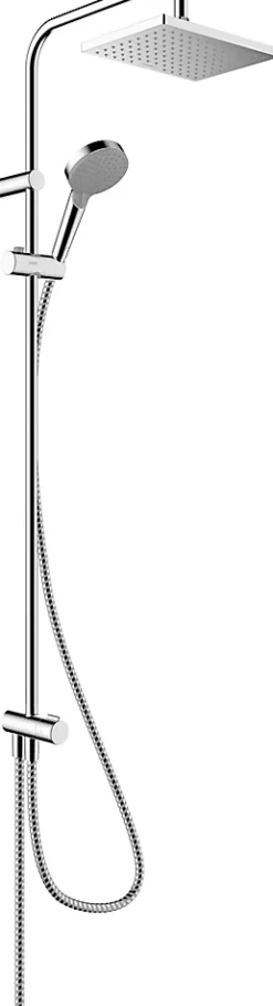 Hansgrohe Colonne de douche sans robinetterie avec pommeau + douchette 2 jets + flexible + barre réglable, chrome, Vernis Shape* Colonne De Douche Sans Robinetterie