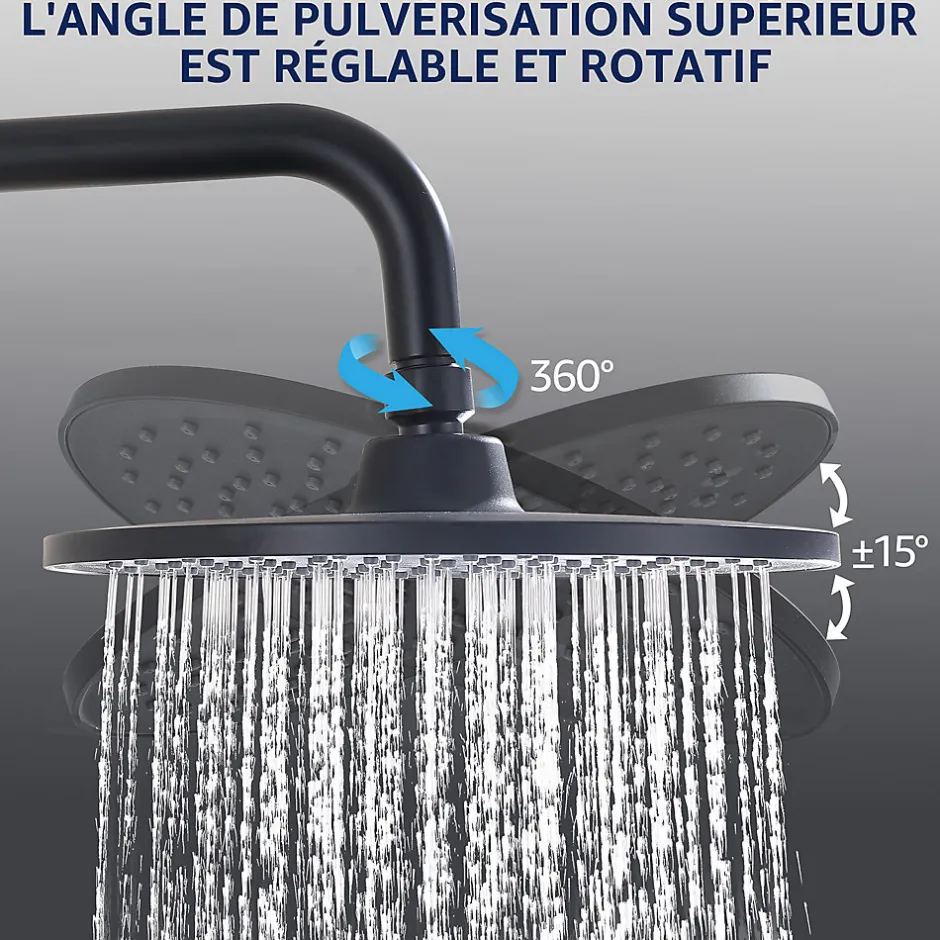 Homelody Colonne de Douche sans Robinetterie Effet Pluie avec Douchette 3 Fonctions Noir pour Salle de Bain* Colonne De Douche Sans Robinetterie