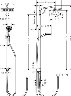 Hansgrohe Colonne de douche sans robinetterie avec pommeau + douchette 1 jet + flexible + barre de douche, chrome, Crometta E
