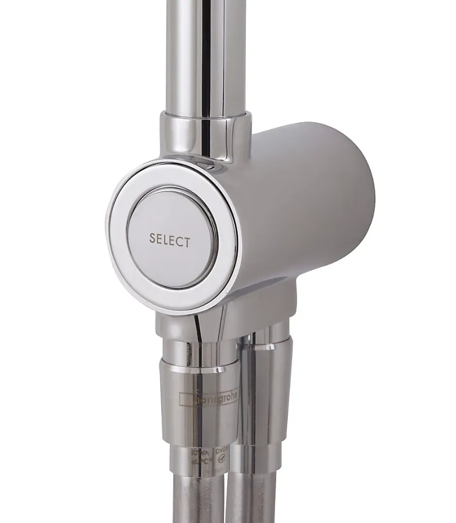 Hansgrohe Colonne de douche sans robinetterie avec douchette 3 jets + flexible + barre réglable, chrome, Reno 220 surface* Colonne De Douche Sans Robinetterie