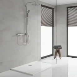 Grohe Colonne de douche sans robinetterie avec pommeau + douchette 3 jets + flexible + barre réglable, chrome, Vitalio Joy System 260* Colonne De Douche Sans Robinetterie