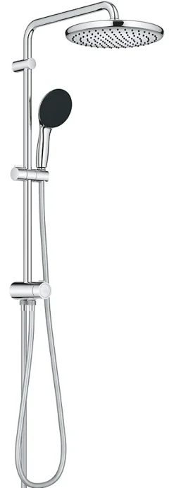 Grohe Colonne de douche sans robinetterie avec douchette + pommeau + flexible + barre, chrome rond, Vitalio Start 250