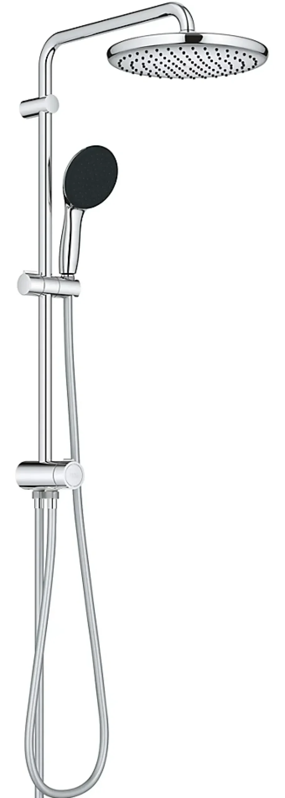 Grohe Colonne de douche sans robinetterie avec douchette + pommeau + flexible + barre, chrome rond, Vitalio Start 250