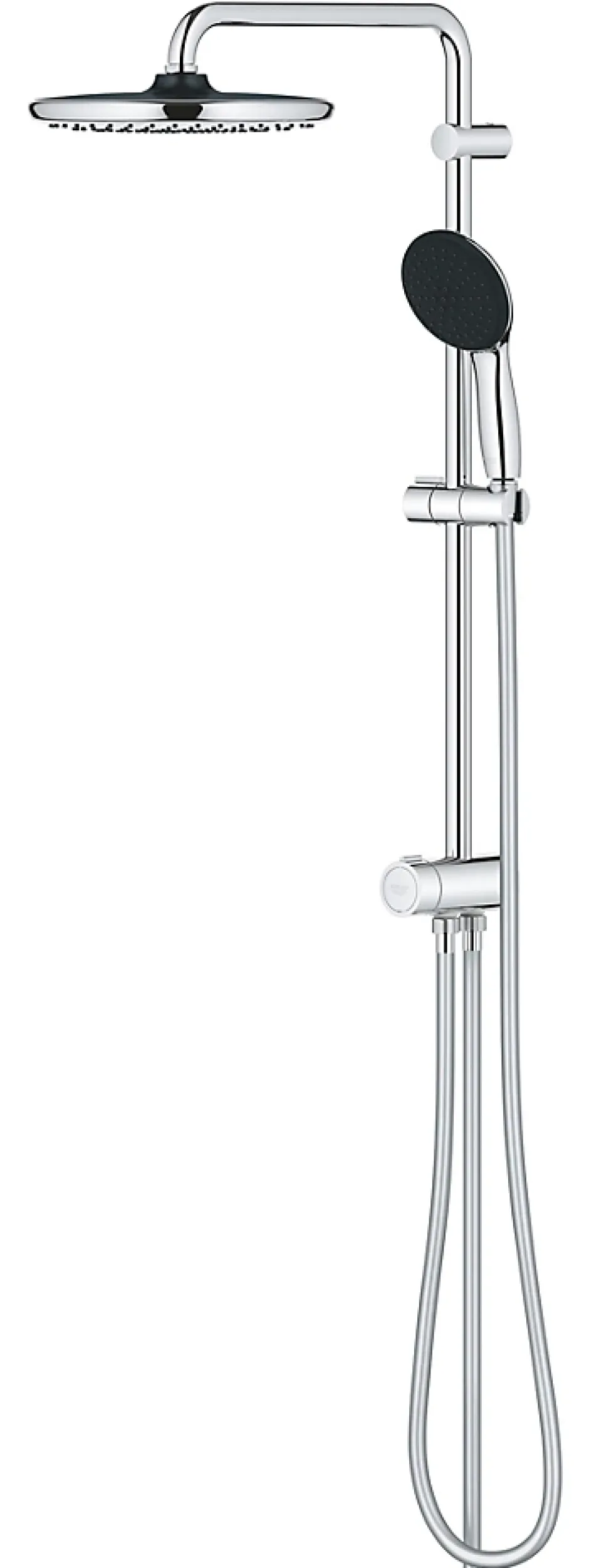 Grohe Colonne de douche sans robinetterie avec douchette + pommeau + flexible + barre, chrome rond, Vitalio Start 250