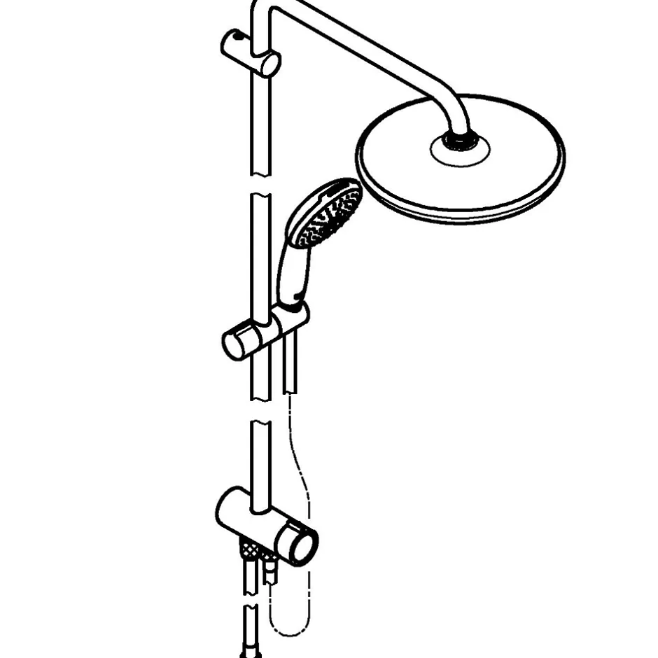 Grohe Colonne de douche sans robinetterie avec douchette + pommeau + flexible + barre, chrome rond, Vitalio Start 250