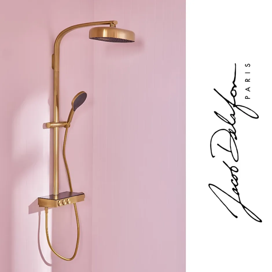 Jacob Delafon Colonne de douche thermostatique Grands Boulevards avec tablette en verre laiton brossé