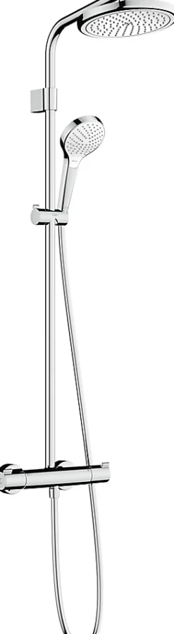 Hansgrohe Colonne de douche thermostatique avec pommeau + douchette 3 jets + flexible + barre réglable, chrome, Waterforms 220* Colonne De Douche Thermostatique