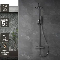 Imex Colonne de Douche Thermostatique Anti-Calcaire Black Gun Métal NAPOLES BTN047/BGM* Colonne De Douche Thermostatique