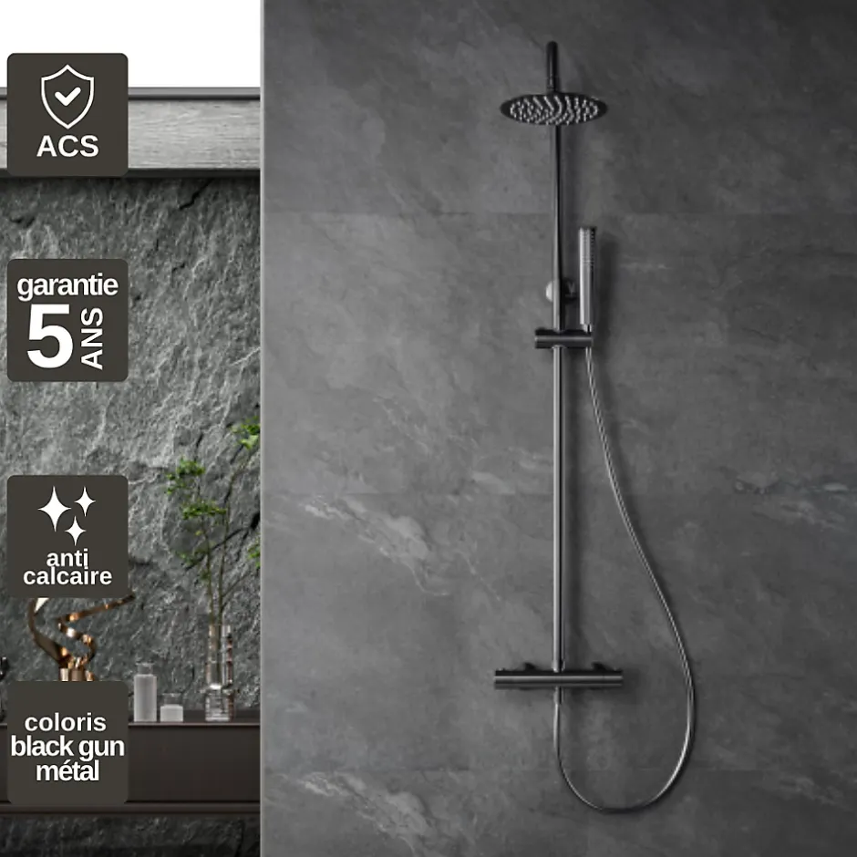 Imex Colonne de Douche Thermostatique Anti-Calcaire Black Gun Métal NAPOLES BTN047/BGM* Colonne De Douche Thermostatique