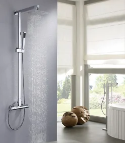 Bernstein Colonne de douche thermostatique acier inox + pommeau 30x30cm - 118x41cm - 8821C Basic 30x30cm