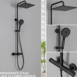 Sofetiy Max Colonne de Douche Thermostatique 5 Fonctions, Ensemble de Douche Noir, Douche avec Tête de Douche de 12 pouces* Colonne De Douche Thermostatique