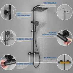 Sofetiy Max Colonne de Douche Thermostatique 5 Fonctions, Ensemble de Douche Noir, Douche avec Tête de Douche de 12 pouces* Colonne De Douche Thermostatique
