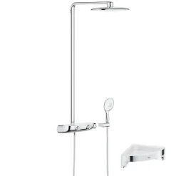 Grohe Colonne de douche thermostatique Rainshower System SmartControl Mono 360 Blanc/chromé + Tablette douche d'angle Start Cube
