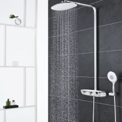 Grohe Colonne de douche thermostatique Rainshower System SmartControl Mono 360 Blanc/chromé + Tablette douche d'angle Start Cube