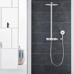 Grohe Colonne de douche thermostatique Rainshower System SmartControl Mono 360 Blanc/chromé + Tablette douche d'angle Start Cube