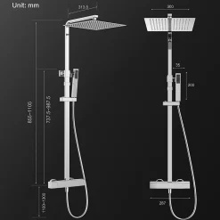 Homelody Colonne de Douche Thermostatique Ensemble de Douche Corps en Laiton Hauteur Réglable 855-1105mm Système de Douche* Colonne De Douche Thermostatique