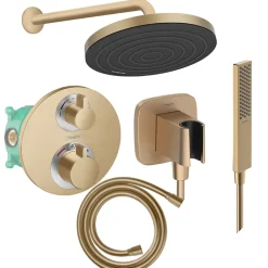 Hansgrohe Colonne de douche thermostatique Ecostat S Douche de tête Pulsify S Flexible Isiflex Douchette Pulsify E bronze brossé