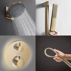 Hansgrohe Colonne de douche thermostatique Ecostat S Douche de tête Pulsify S Flexible Isiflex Douchette Pulsify E bronze brossé