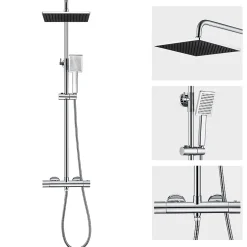 Auralum Max Colonne de Douche Thermostatique avec mitigeur , Ensemble de Douche Noir, Douche avec Tête de Douche de 12 pouce