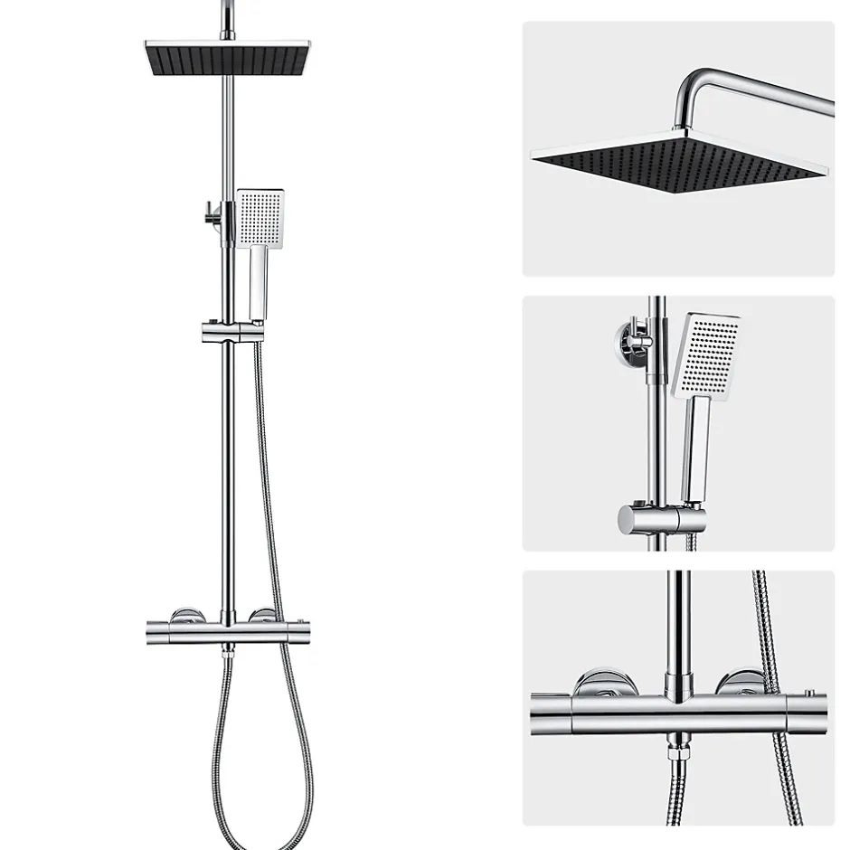 Auralum Max Colonne de Douche Thermostatique avec mitigeur , Ensemble de Douche Noir, Douche avec Tête de Douche de 12 pouce