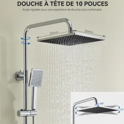 Auralum Max Colonne de Douche Thermostatique avec mitigeur , Ensemble de Douche Noir, Douche avec Tête de Douche de 12 pouce