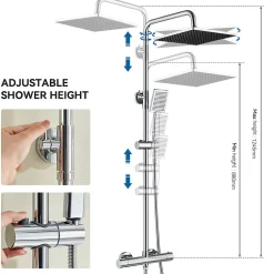 Auralum Max Colonne de Douche Thermostatique avec mitigeur , Ensemble de Douche Noir, Douche avec Tête de Douche de 12 pouce