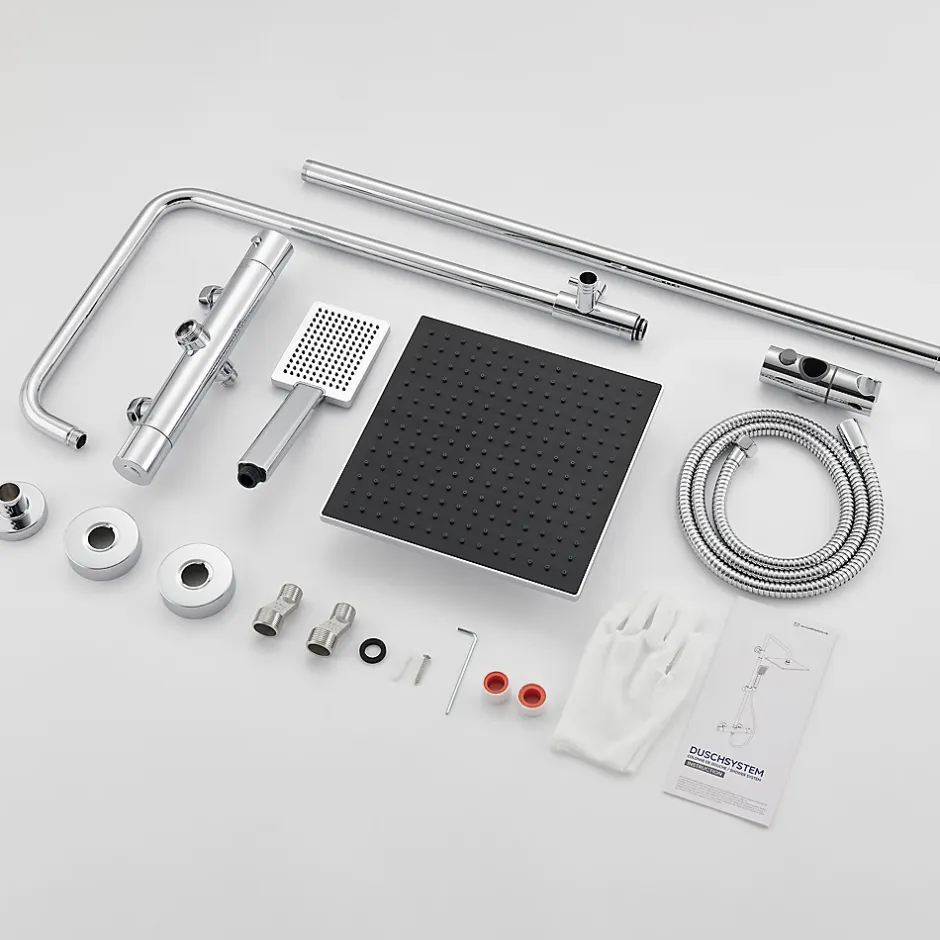 Auralum Max Colonne de Douche Thermostatique avec mitigeur , Ensemble de Douche Noir, Douche avec Tête de Douche de 12 pouce