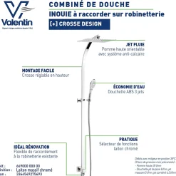 Valentin Colonne de douche thermostatique avec pomme de tête, douchette et flexible, chrome, Inouie* Colonne De Douche Sans Robinetterie