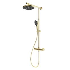 Schulte Colonne de douche thermostatique avec pommeau + douchette + flexible + barre réglable, coloris doré, Rain