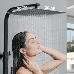 Homelody Colonne de Douche Thermostatique Noir Ensemble de Douche Corps en Laiton Hauteur Réglable 855-1105mm Système de Douche* Colonne De Douche Thermostatique
