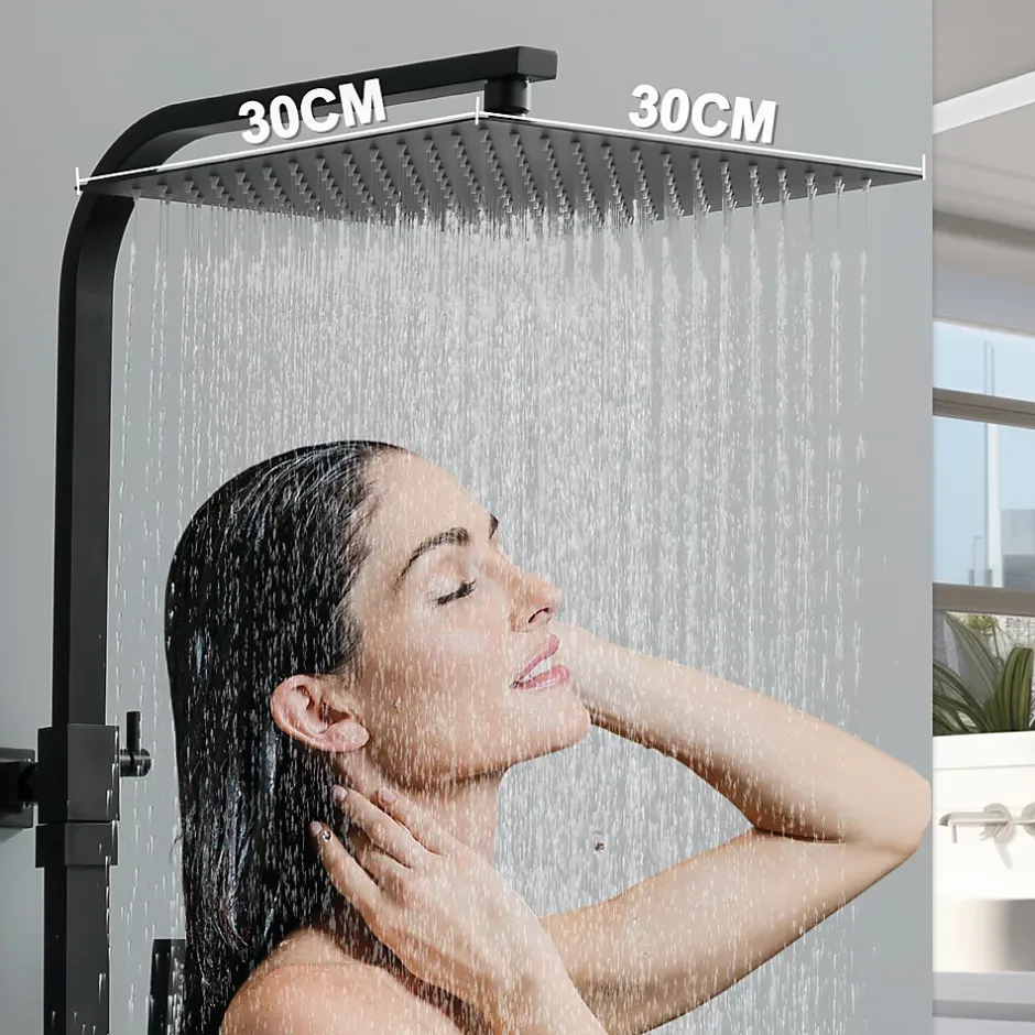 Homelody Colonne de Douche Thermostatique Noir Ensemble de Douche Corps en Laiton Hauteur Réglable 855-1105mm Système de Douche* Colonne De Douche Thermostatique