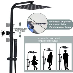 Homelody Colonne de Douche Thermostatique Noir Ensemble de Douche Corps en Laiton Hauteur Réglable 855-1105mm Système de Douche* Colonne De Douche Thermostatique