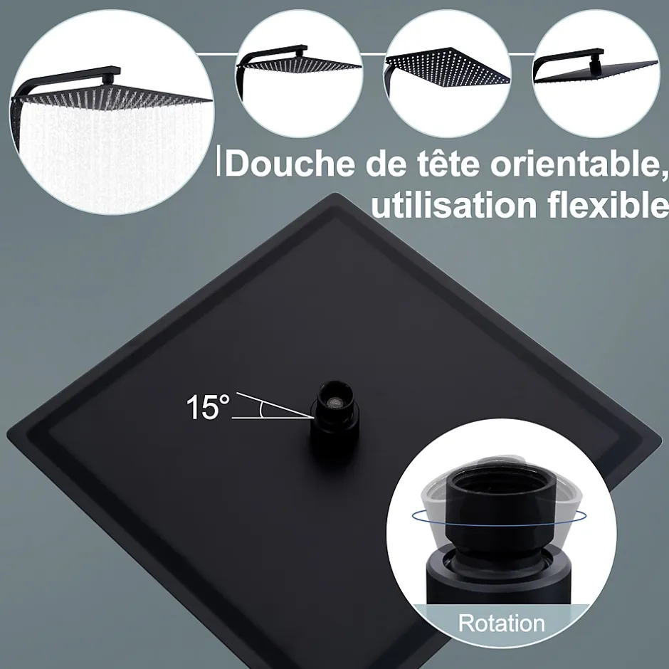 Homelody Colonne de Douche Thermostatique Noir Ensemble de Douche Corps en Laiton Hauteur Réglable 855-1105mm Système de Douche* Colonne De Douche Thermostatique
