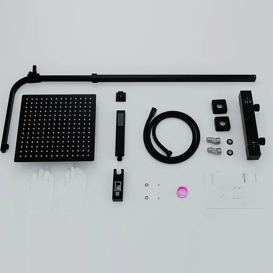 Homelody Colonne de Douche Thermostatique Noir Ensemble de Douche Corps en Laiton Hauteur Réglable 855-1105mm Système de Douche* Colonne De Douche Thermostatique