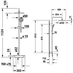Duravit Colonne de douche thermostatique MinusFlow noir mat* Colonne De Douche Thermostatique