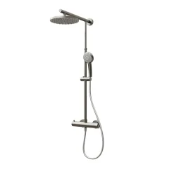 Schulte Colonne de douche thermostatique avec pommeau + douchette + flexible + barre réglable, coloris inox, Rain
