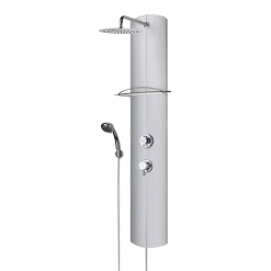 Valentin Colonne de douche thermostatique avec tablette, pomme de tête, douchette et flexible, en aluminium anodisé gris, Totmy