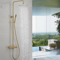 Hudor COLONNE DE DOUCHE THERMOSTATIQUE EN LAITON DORÉ BROSSÉ SC418 COLLECTION SCAMANDRE
