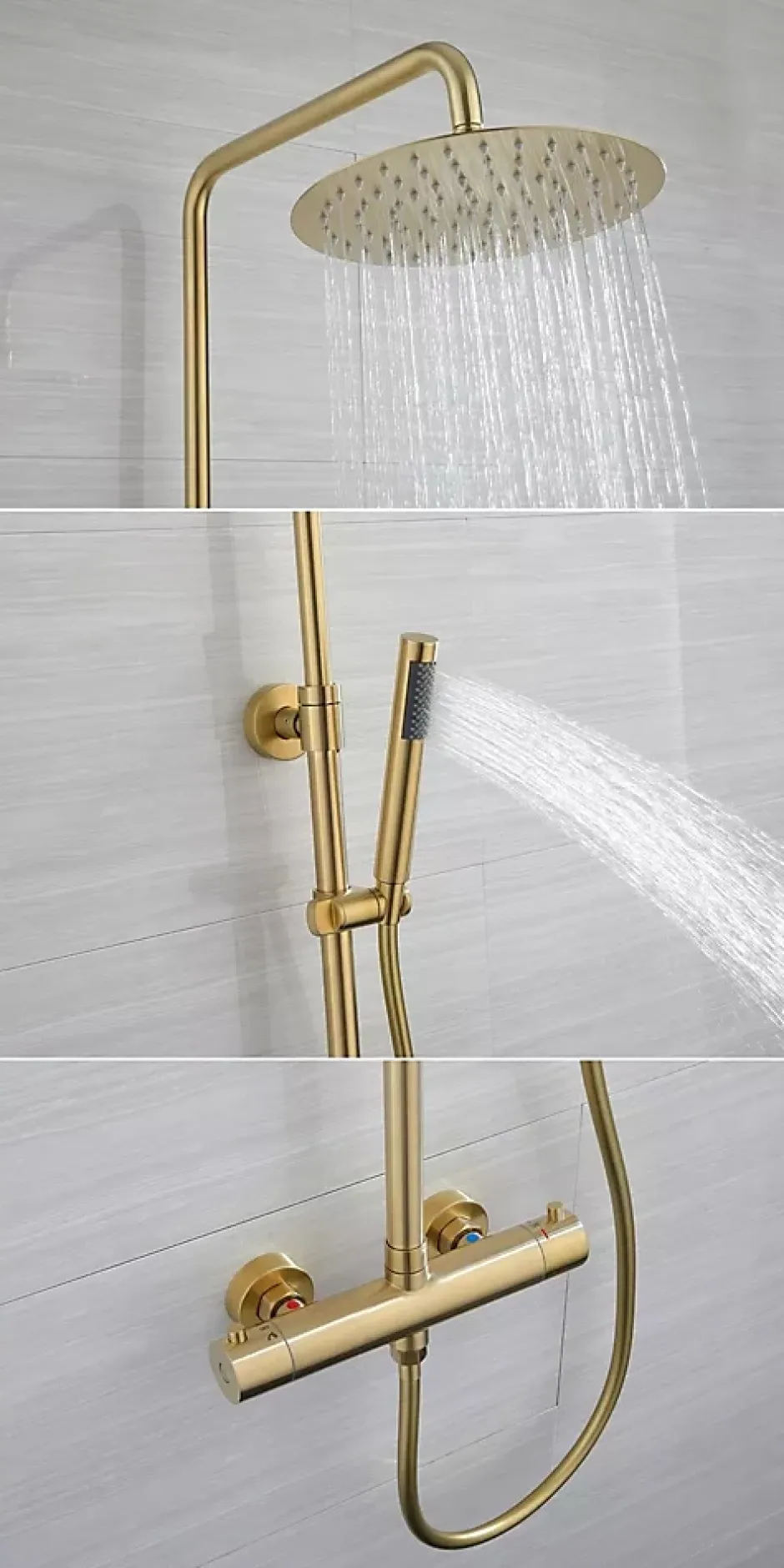 Hudor COLONNE DE DOUCHE THERMOSTATIQUE EN LAITON DORÉ BROSSÉ SC418 COLLECTION SCAMANDRE