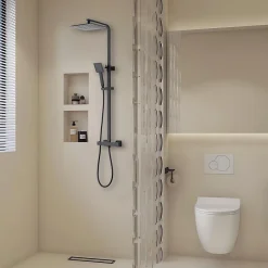 GoodHome Colonne de douche thermostatique avec pomme de tête, douchette et flexible, noir mat, Kozo* Colonne De Douche Thermostatique