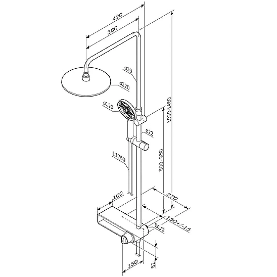 Am.Pm Europe Colonne de douche thermostatique, avec mitigeur thermostatique Système de douche avec robinet Chrome, F0785A600 X-Joy AM.PM