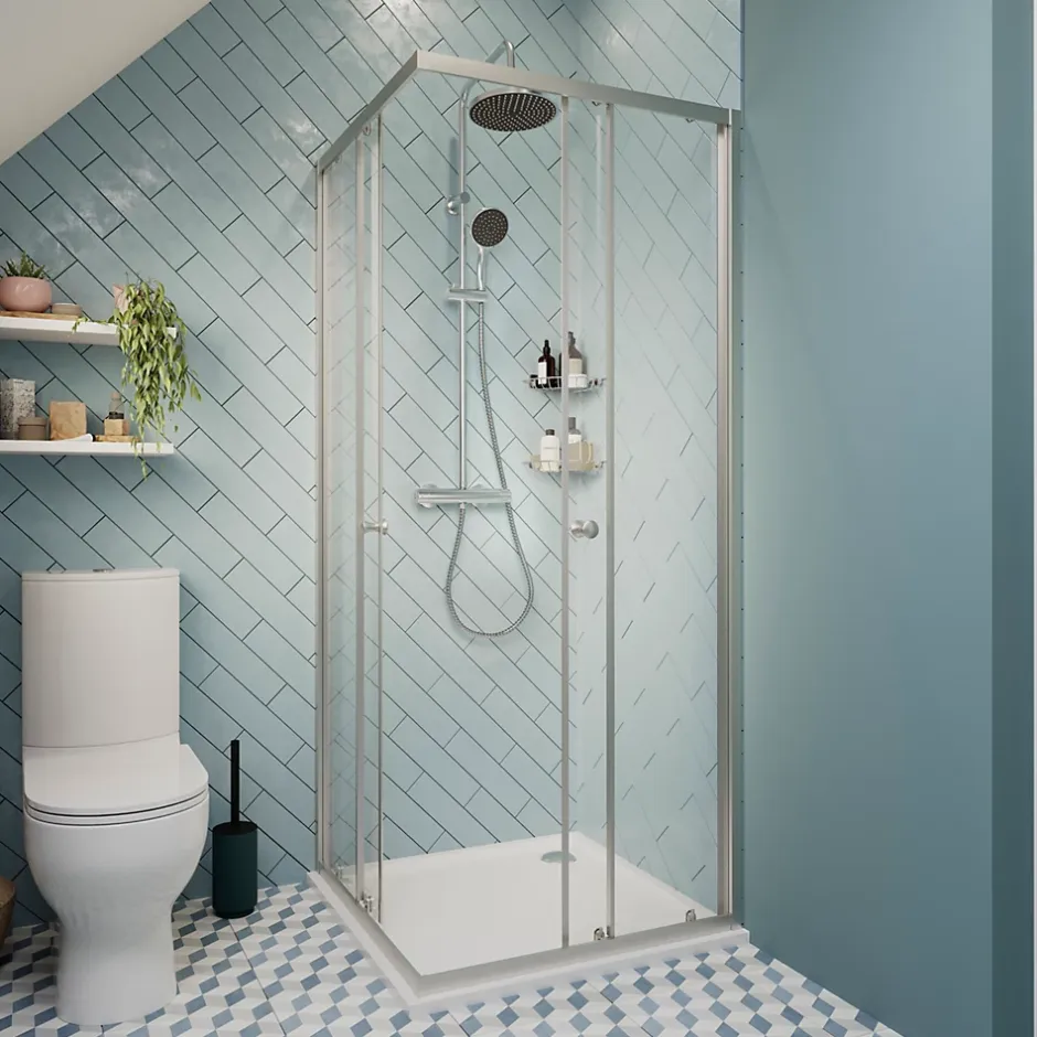 Cooke & Lewis Colonne de douche thermostatique effet chromé avec douchette et pommeau, Lidia