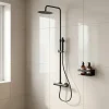 GoodHome Colonne de douche thermostatique + barre réglable + douchette + flexible, noir mat, Owens