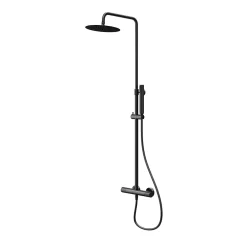 GoodHome Colonne de douche thermostatique + barre réglable + douchette + flexible, noir mat, Owens