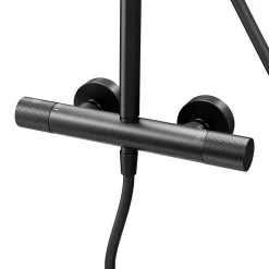GoodHome Colonne de douche thermostatique + barre réglable + douchette + flexible, noir mat, Owens