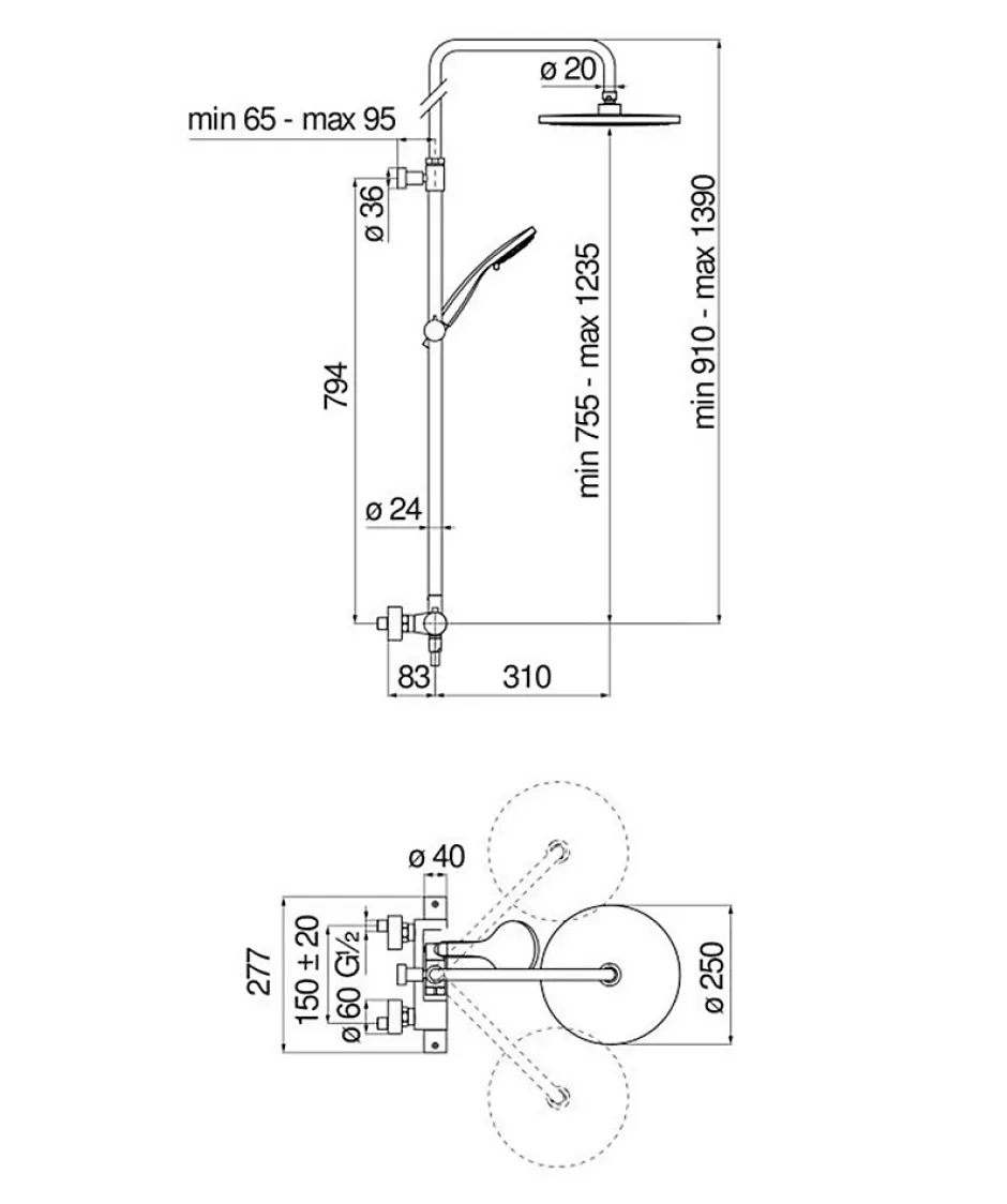 Nobili Colonne de douche thermostatique TONDA - Coloris : PVD miele brossé